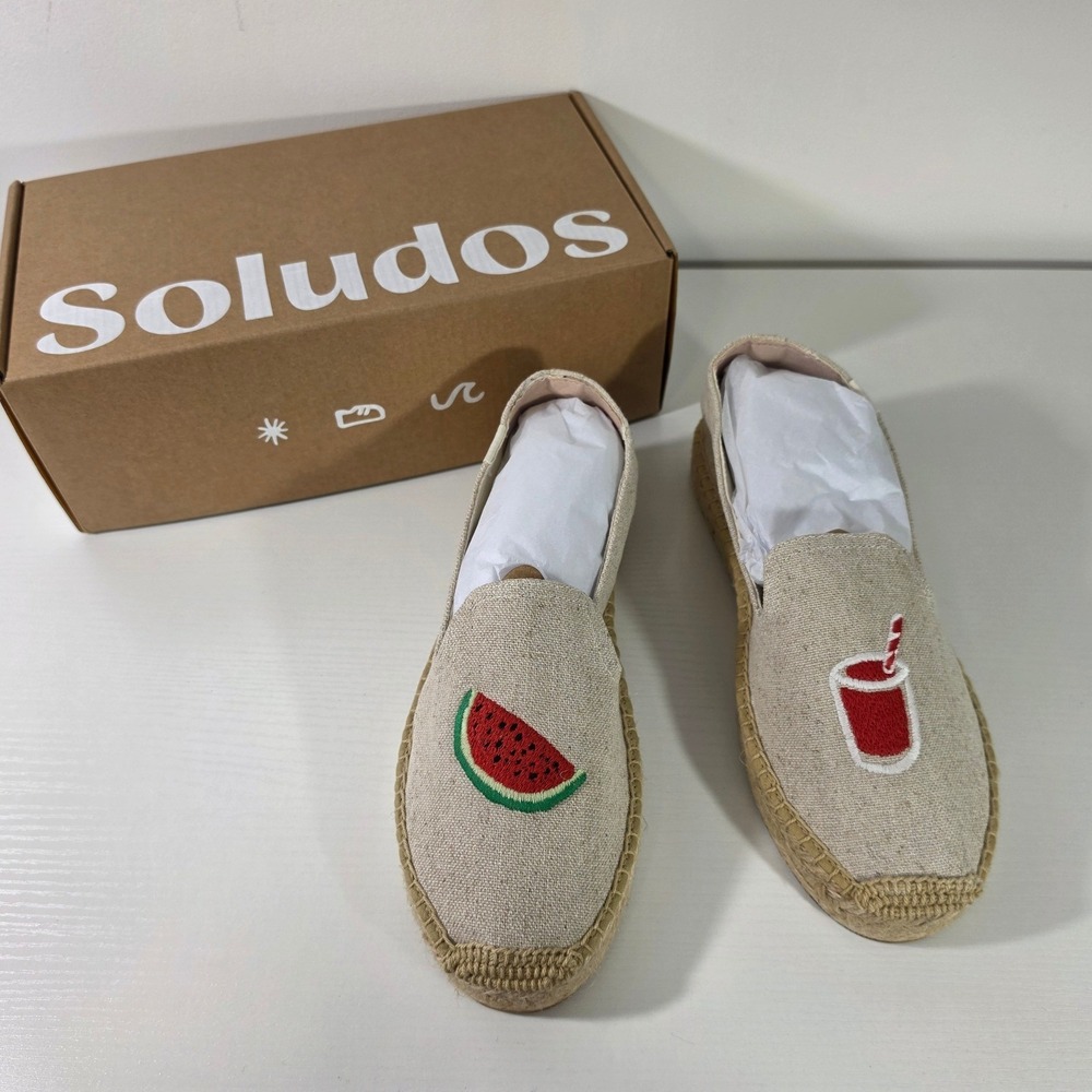 Soludos Watermelon Juice Platform Espadrilles Loafers Linen US slip on summer
